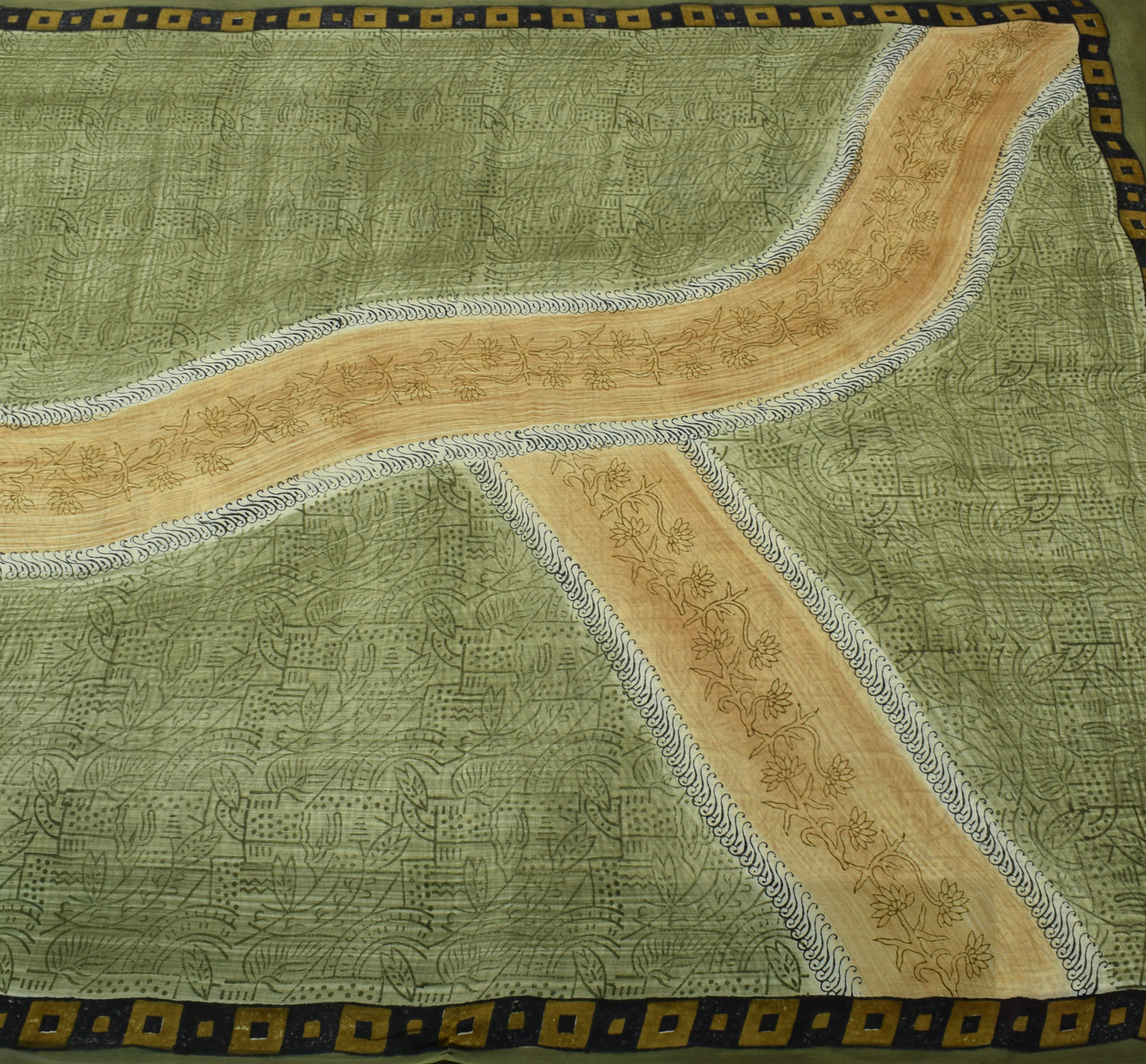 Sushila Vintage Green Saree 100% Pure Georgette Silk Printed Floral Craft Fabric