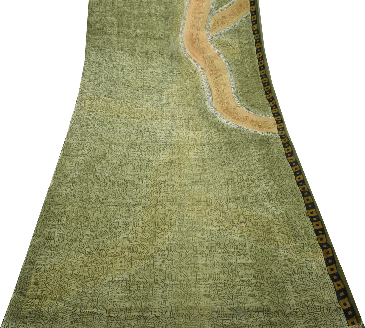 Sushila Vintage Green Saree 100% Pure Georgette Silk Printed Floral Craft Fabric