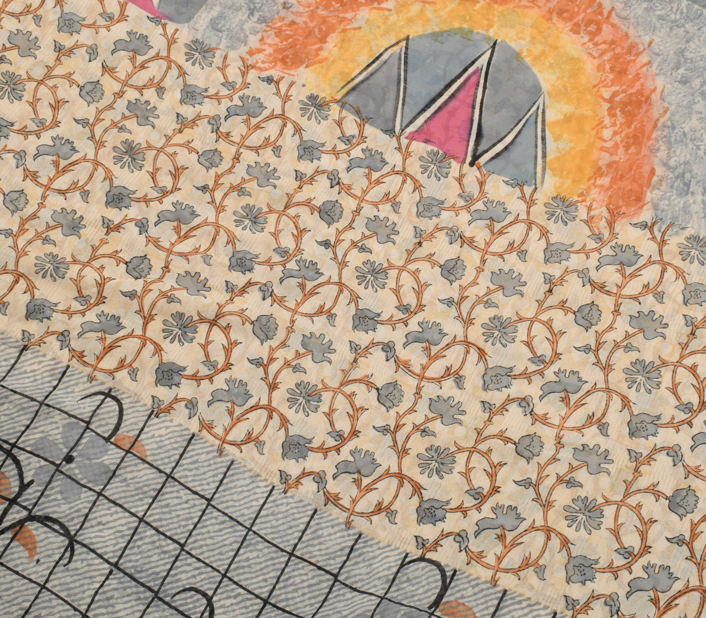 Sushila Vintage Cream Saree 100% Pure Georgette Silk Printed Floral Craft Fabric