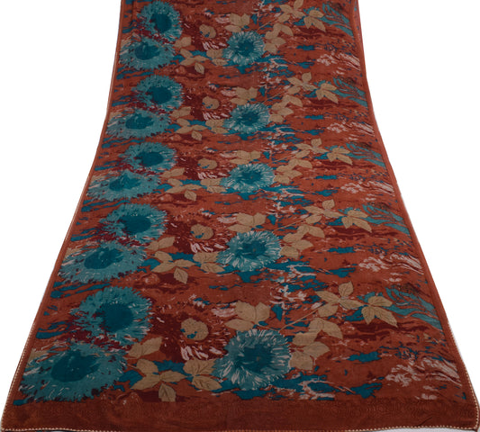 Sushila Vintage Brown Saree 100% Pure Georgette Silk Printed Floral Craft Fabric