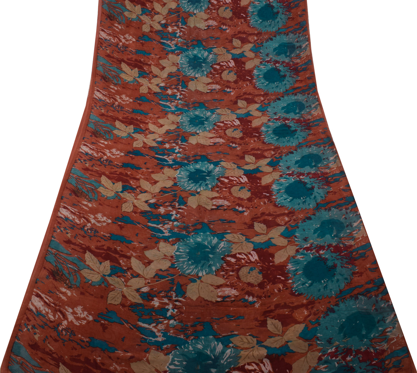 Sushila Vintage Brown Saree 100% Pure Georgette Silk Printed Floral Craft Fabric
