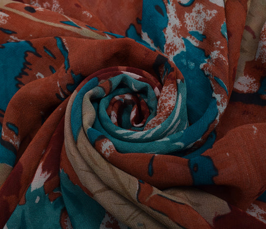 Sushila Vintage Brown Saree 100% Pure Georgette Silk Printed Floral Craft Fabric