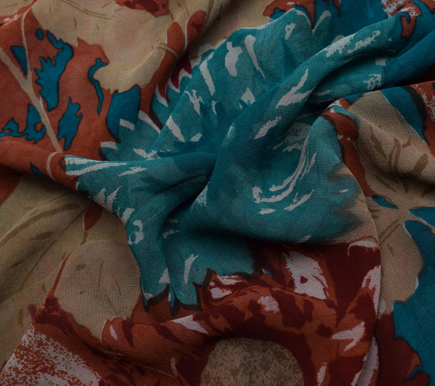 Sushila Vintage Brown Saree 100% Pure Georgette Silk Printed Floral Craft Fabric