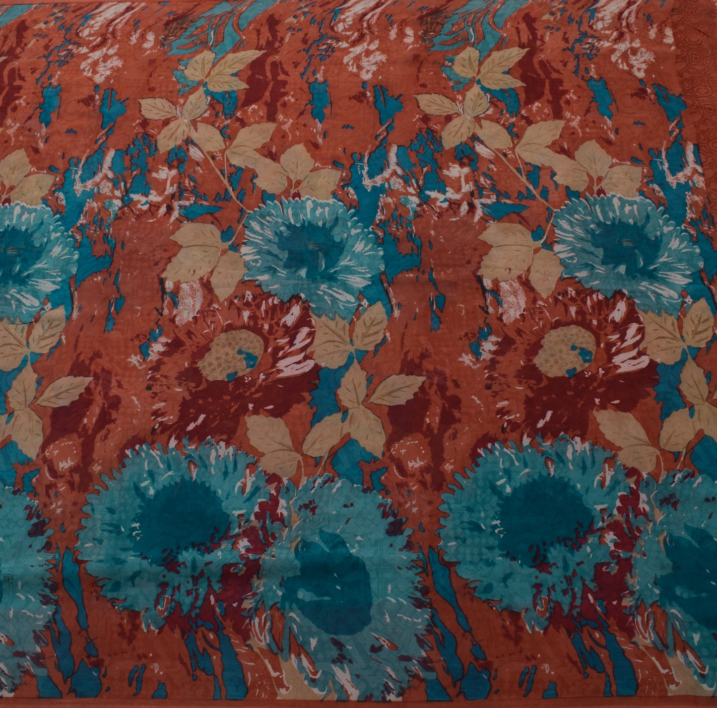 Sushila Vintage Brown Saree 100% Pure Georgette Silk Printed Floral Craft Fabric
