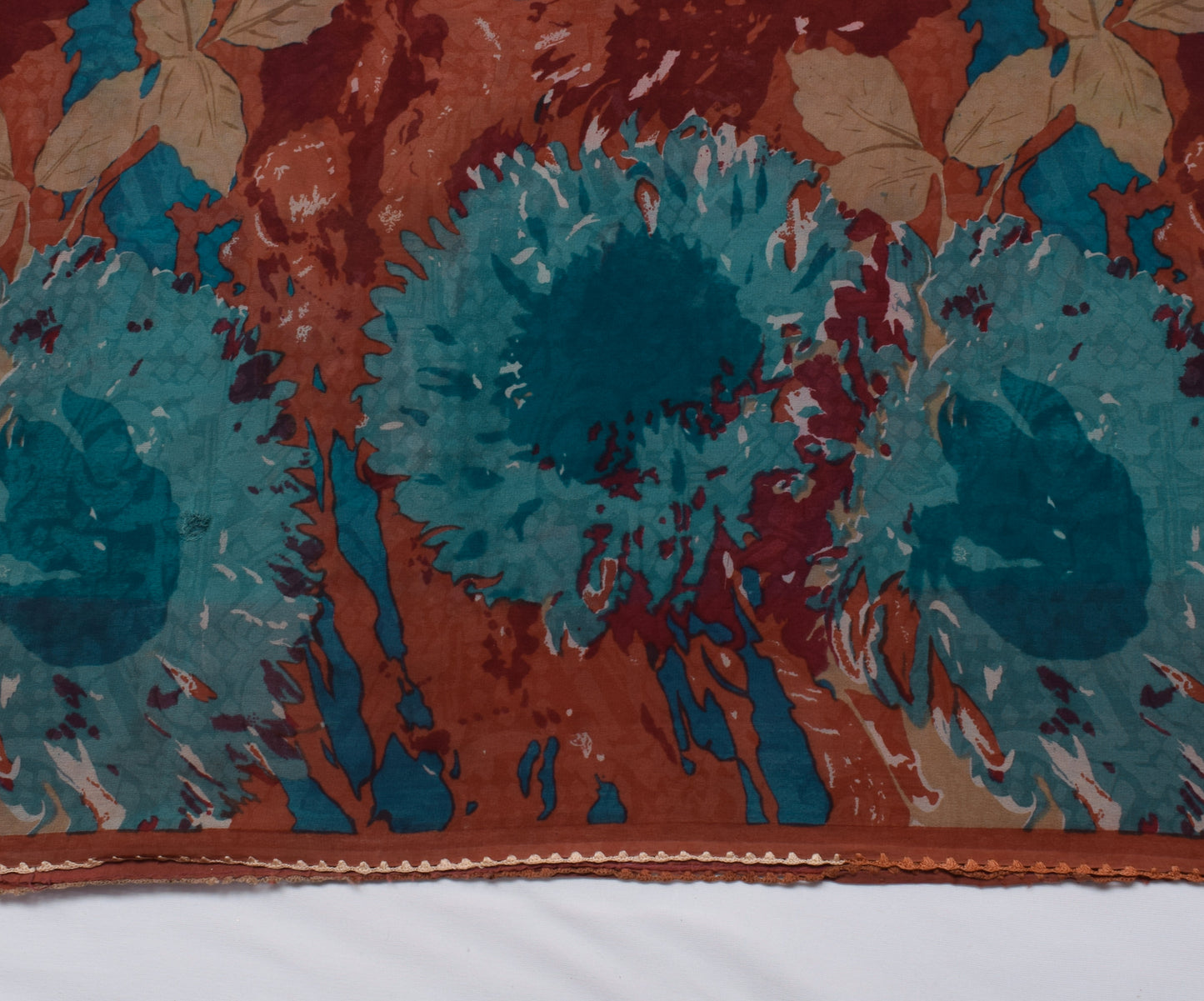 Sushila Vintage Brown Saree 100% Pure Georgette Silk Printed Floral Craft Fabric