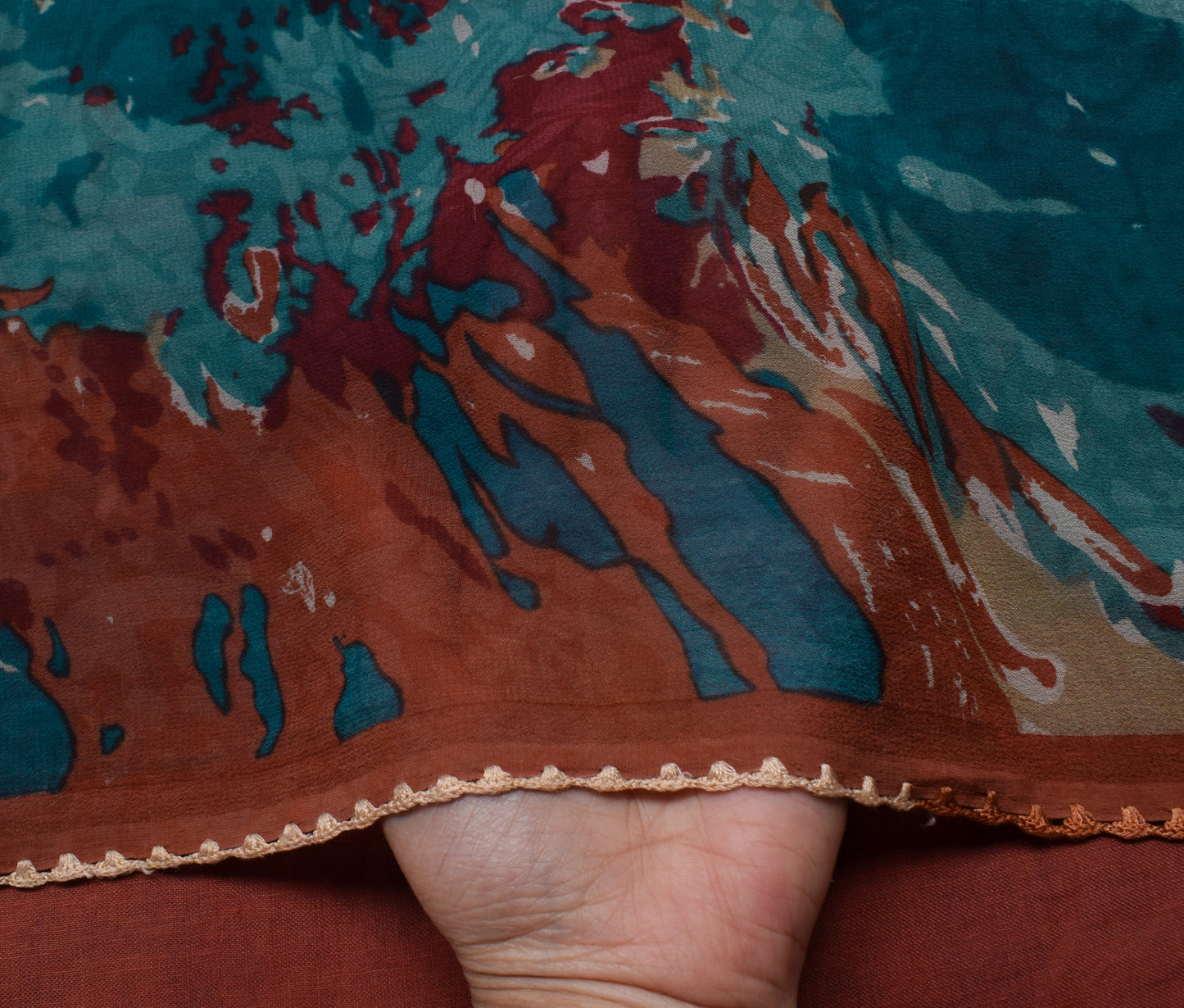 Sushila Vintage Brown Saree 100% Pure Georgette Silk Printed Floral Craft Fabric