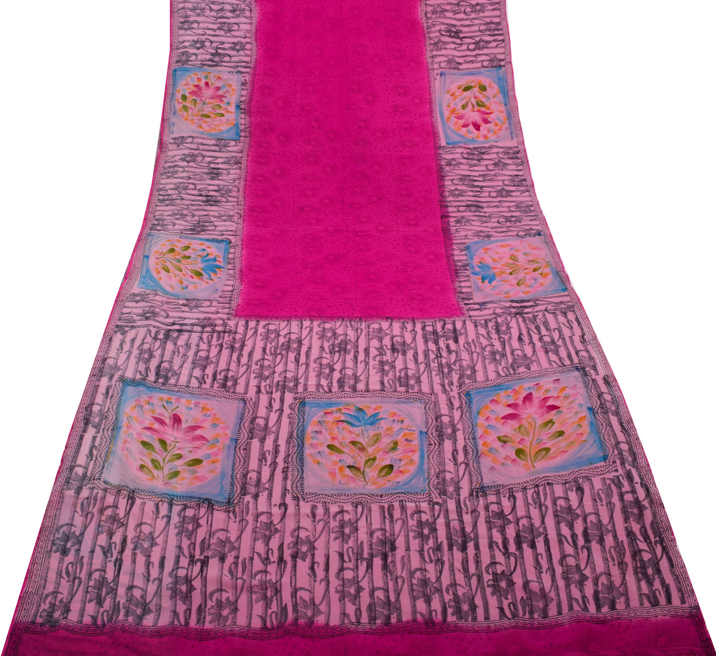 Sushila Vintage Magenta Saree 100% Pure Georgette Silk Printed Craft Fabric