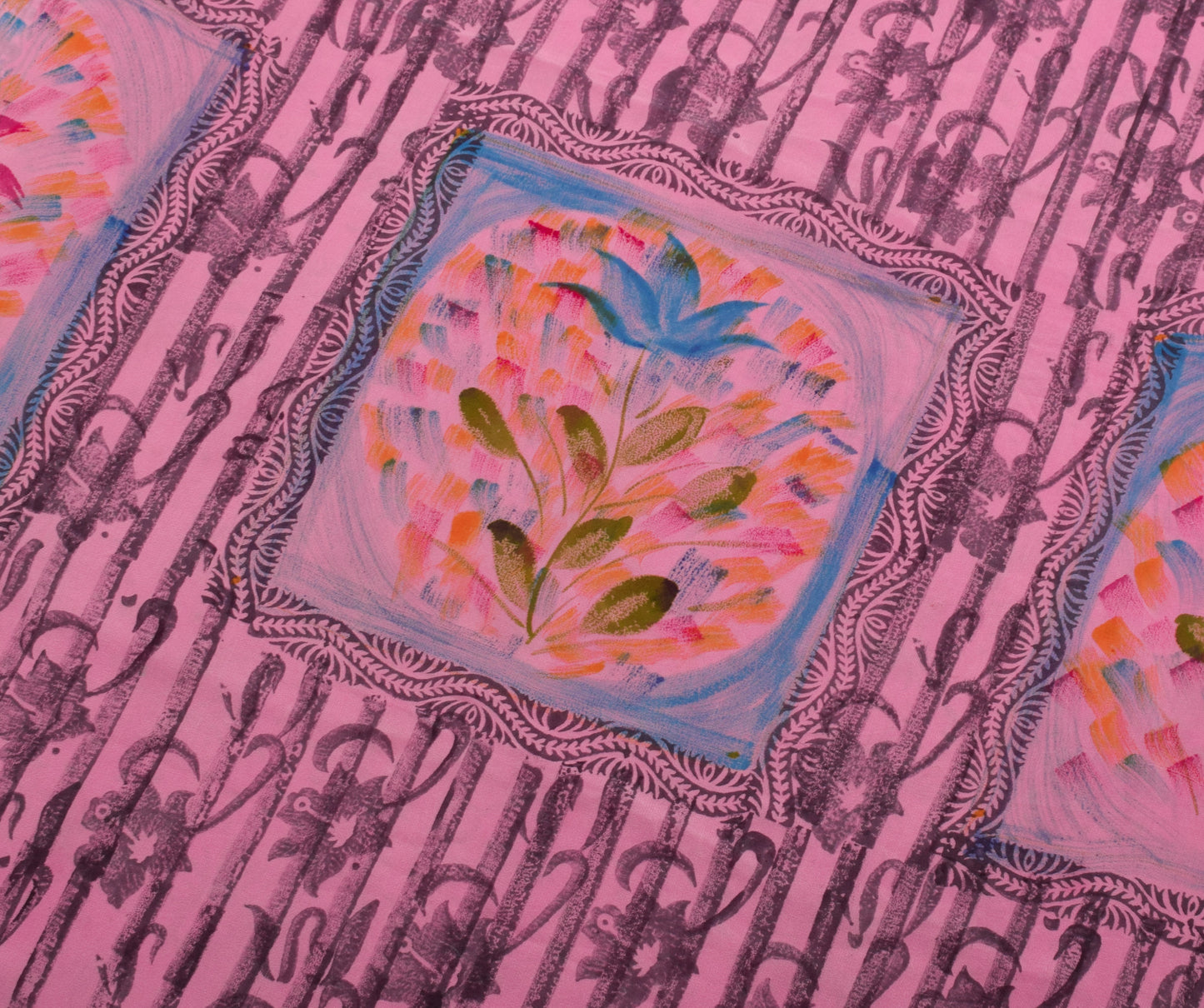 Sushila Vintage Magenta Saree 100% Pure Georgette Silk Printed Craft Fabric