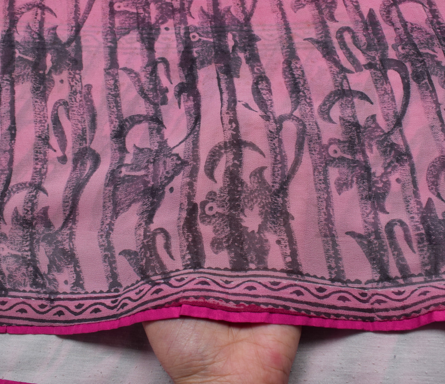 Sushila Vintage Magenta Saree 100% Pure Georgette Silk Printed Craft Fabric