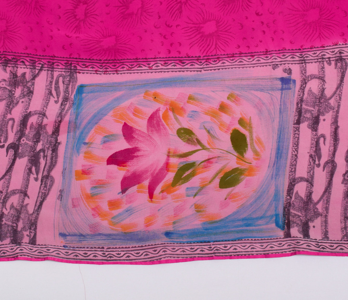 Sushila Vintage Magenta Saree 100% Pure Georgette Silk Printed Craft Fabric
