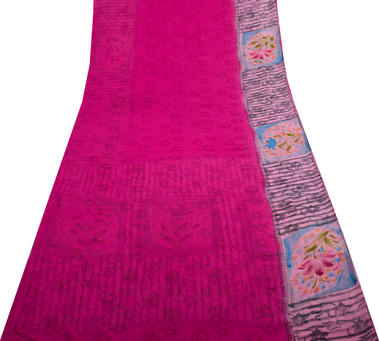 Sushila Vintage Magenta Saree 100% Pure Georgette Silk Printed Craft Fabric