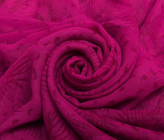 Sushila Vintage Magenta Saree 100% Pure Georgette Silk Printed Craft Fabric
