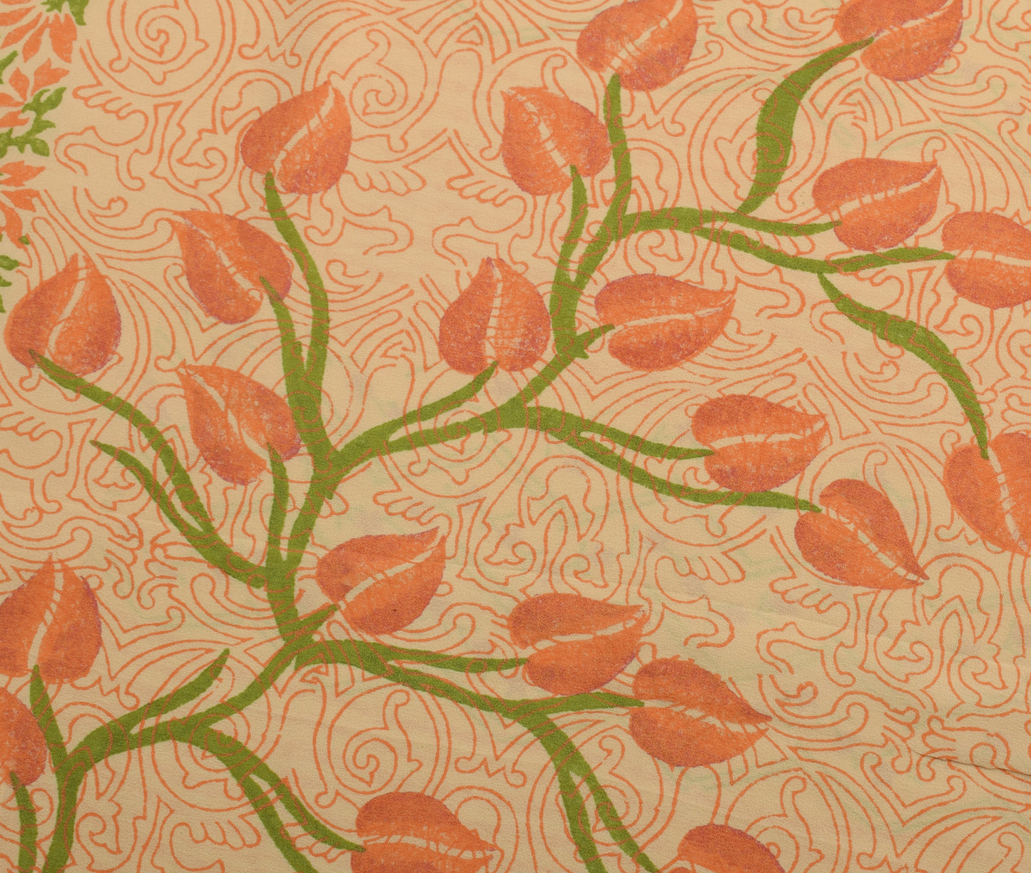 Sushila Vintage Cream Saree 100% Pure Georgette Silk Printed Floral Craft Fabric