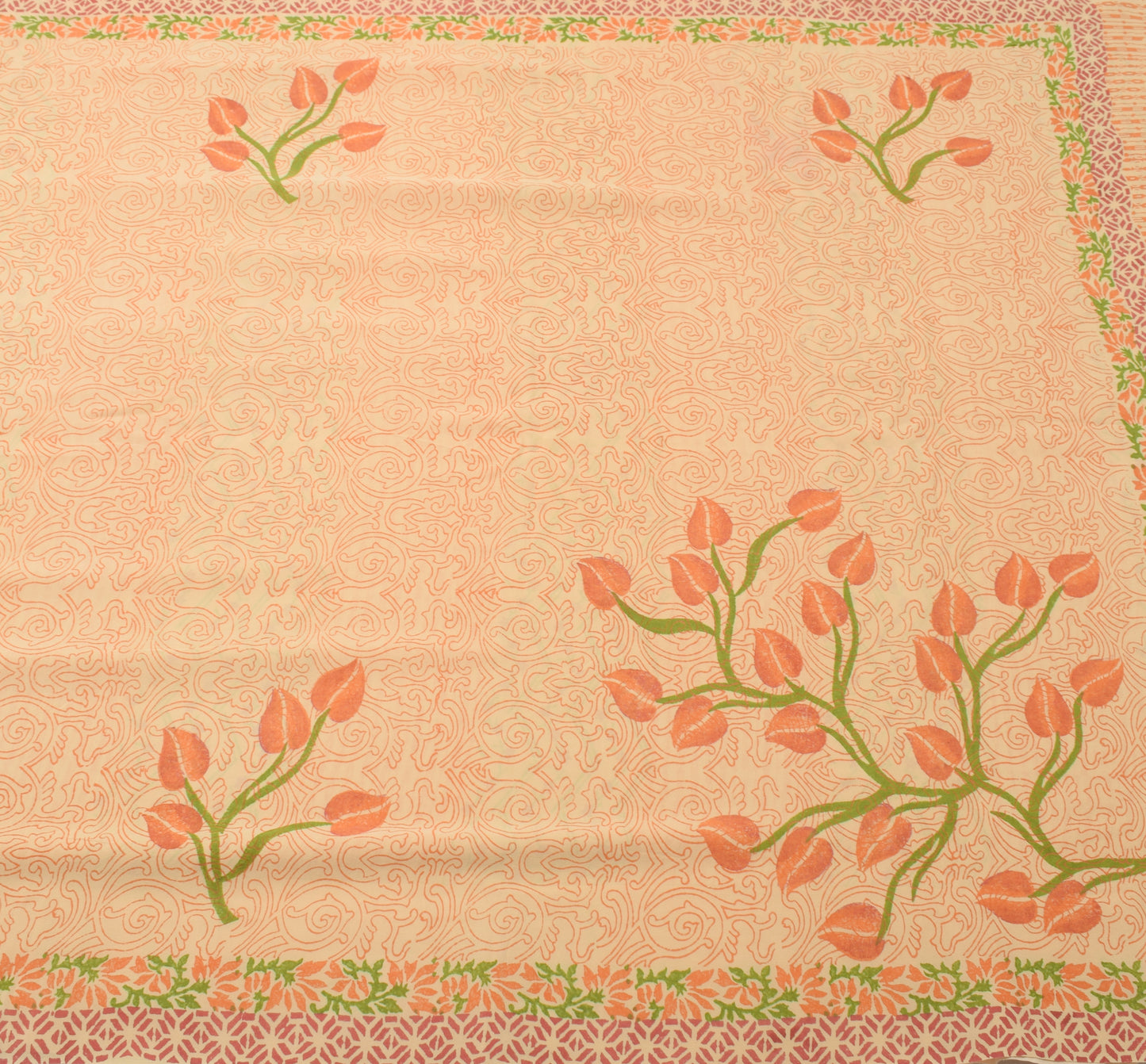 Sushila Vintage Cream Saree 100% Pure Georgette Silk Printed Floral Craft Fabric