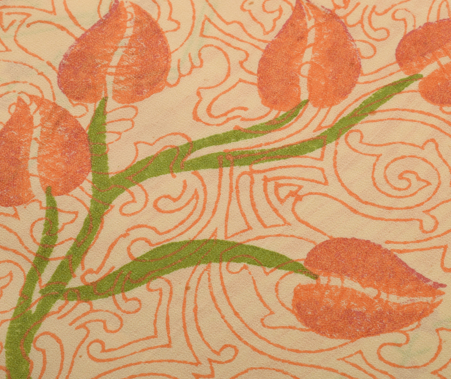 Sushila Vintage Cream Saree 100% Pure Georgette Silk Printed Floral Craft Fabric