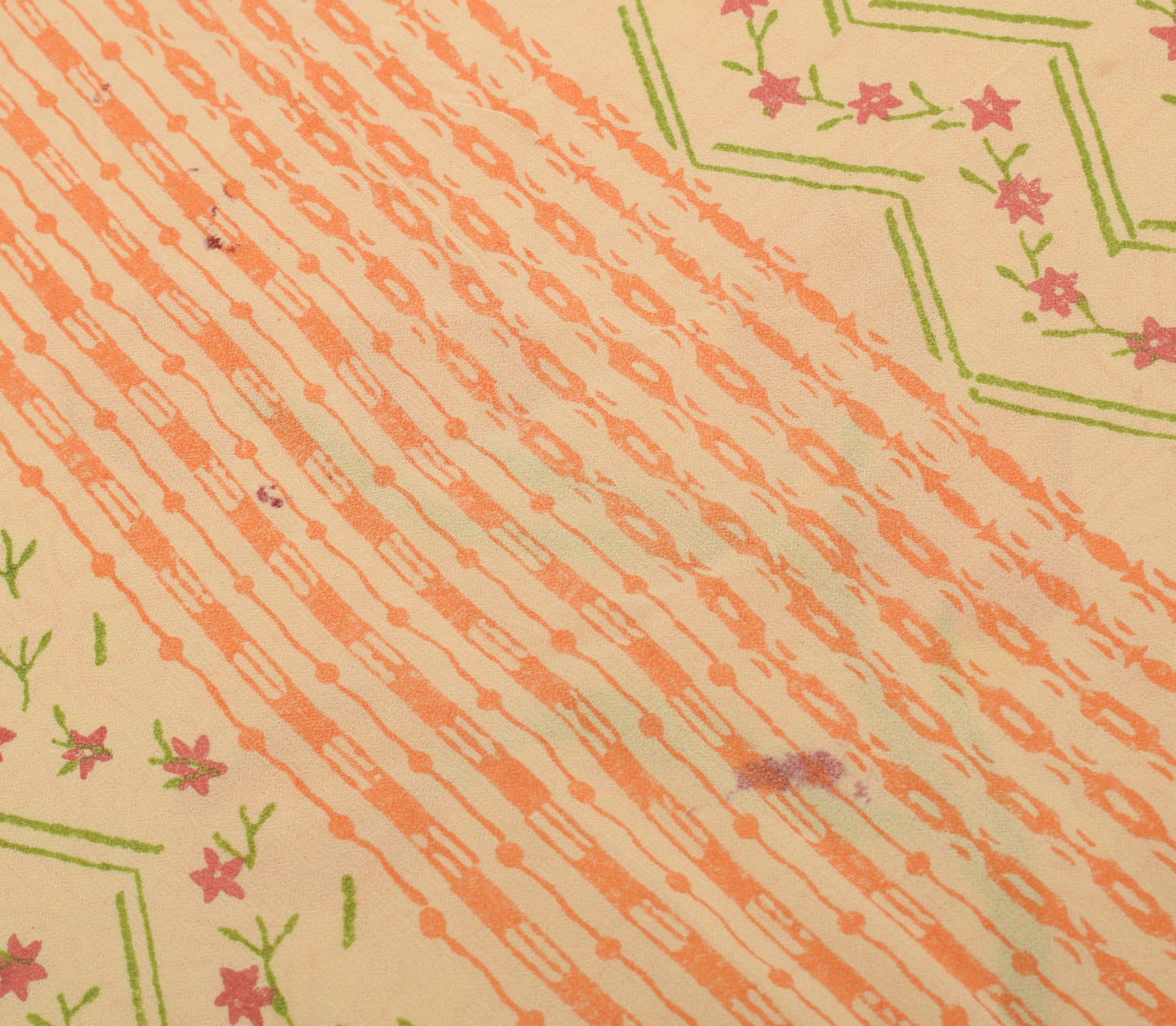 Sushila Vintage Cream Saree 100% Pure Georgette Silk Printed Floral Craft Fabric