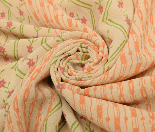 Sushila Vintage Cream Saree 100% Pure Georgette Silk Printed Floral Craft Fabric