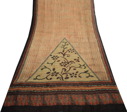 Sushila Vintage Indian Saree 100% Pure Georgette Silk Printed 5 YD Craft Fabric