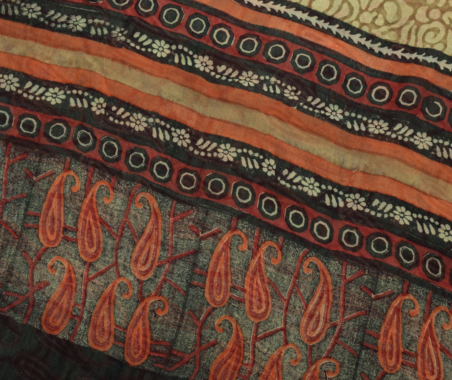 Sushila Vintage Indian Saree 100% Pure Georgette Silk Printed 5 YD Craft Fabric