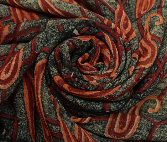 Sushila Vintage Indian Saree 100% Pure Georgette Silk Printed 5 YD Craft Fabric