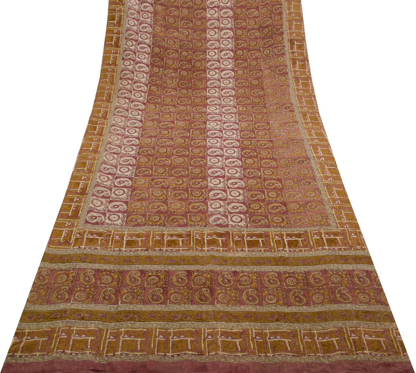 Sushila Vintage Saree 100% Pure Georgette Silk Printed Paisley 5 Yd Craft Fabric