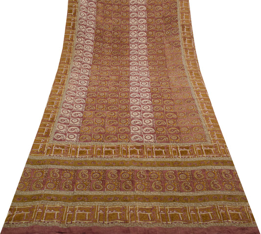 Sushila Vintage Saree 100% Pure Georgette Silk Printed Paisley 5 Yd Craft Fabric