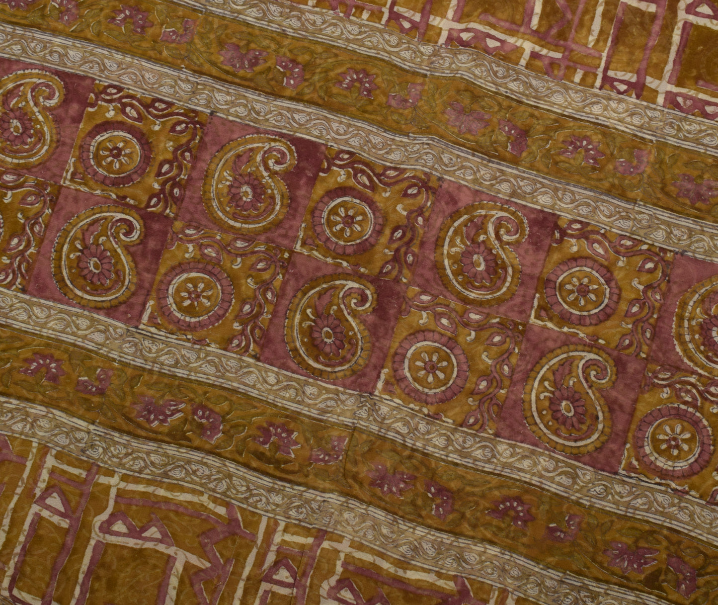 Sushila Vintage Saree 100% Pure Georgette Silk Printed Paisley 5 Yd Craft Fabric