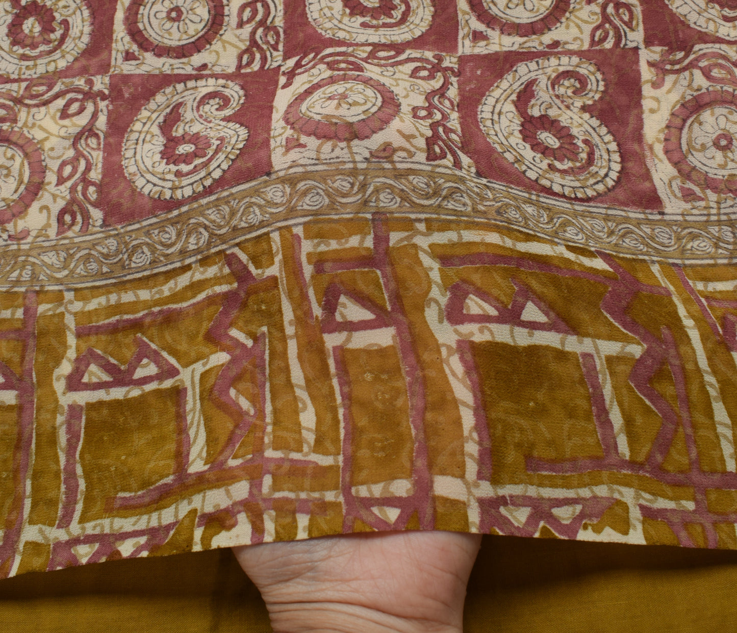 Sushila Vintage Saree 100% Pure Georgette Silk Printed Paisley 5 Yd Craft Fabric
