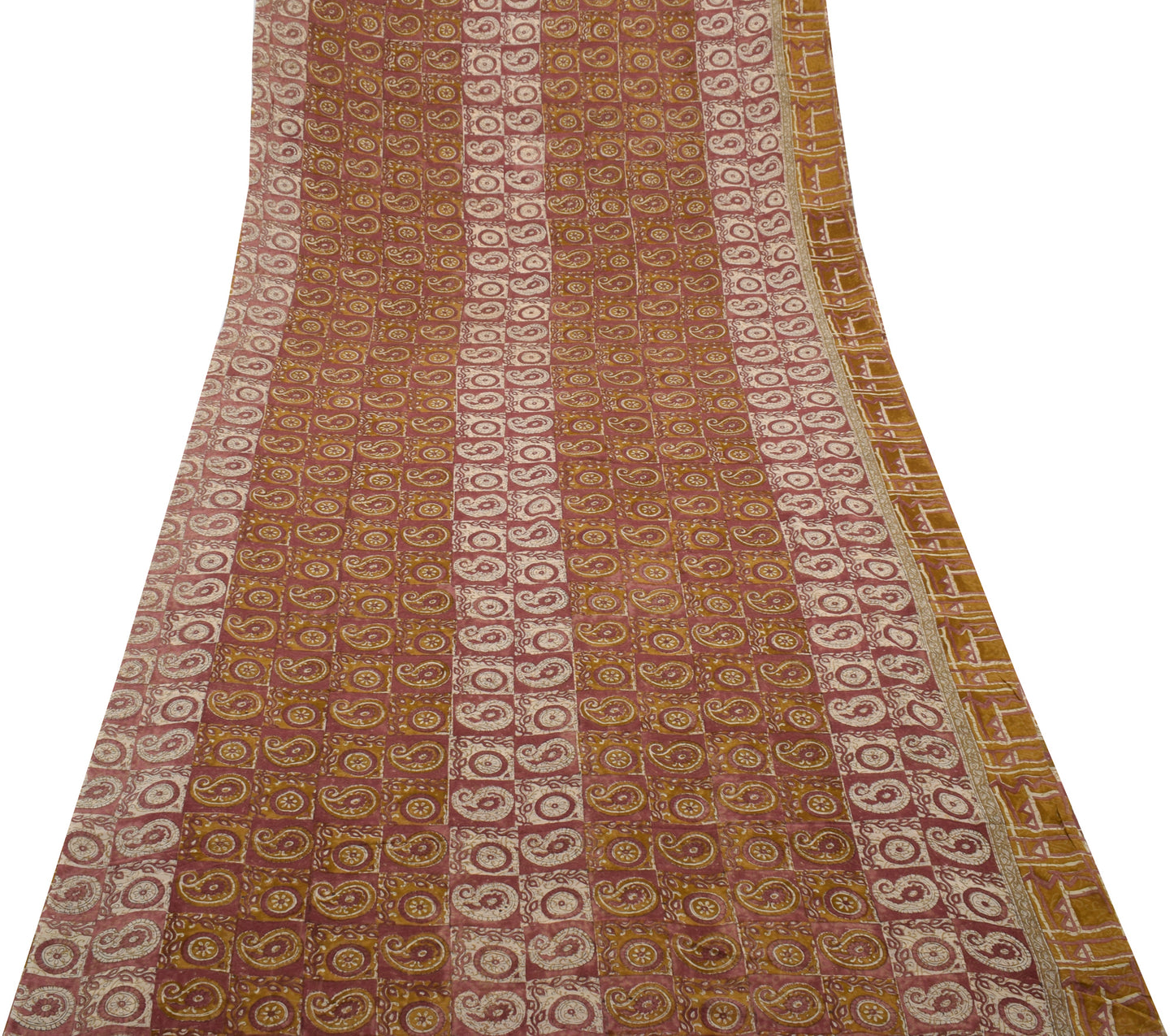 Sushila Vintage Saree 100% Pure Georgette Silk Printed Paisley 5 Yd Craft Fabric
