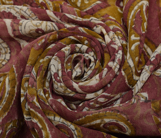 Sushila Vintage Saree 100% Pure Georgette Silk Printed Paisley 5 Yd Craft Fabric