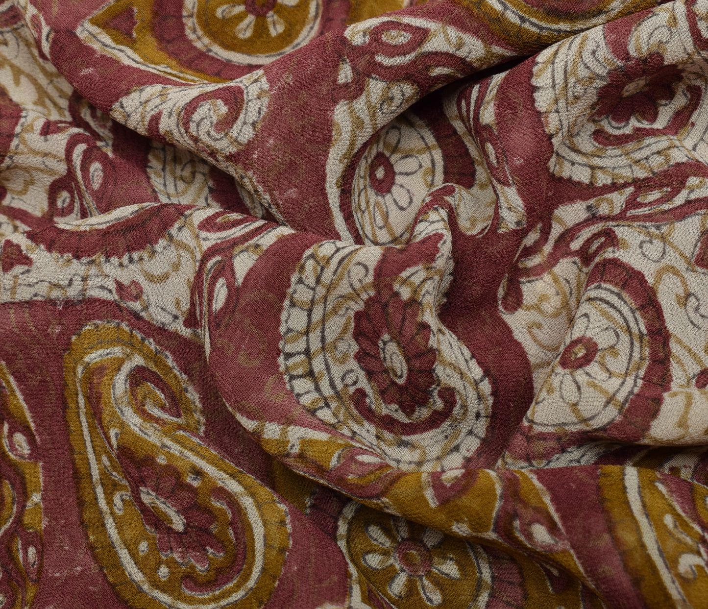 Sushila Vintage Saree 100% Pure Georgette Silk Printed Paisley 5 Yd Craft Fabric