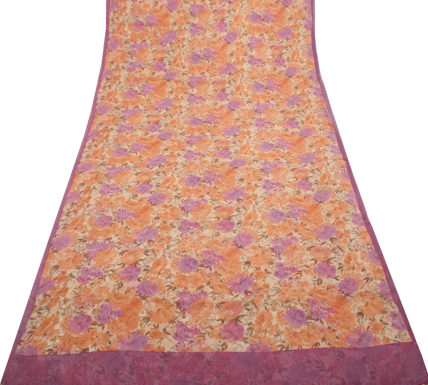 Sushila Vintage Peach Saree Blend Georgette Silk Printed Floral Craft Fabric
