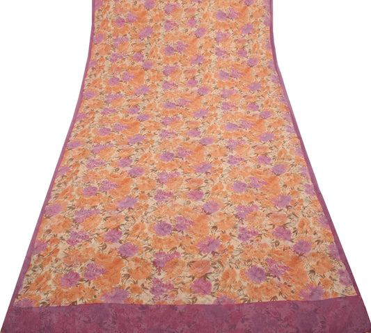 Sushila Vintage Peach Saree Blend Georgette Silk Printed Floral Craft Fabric