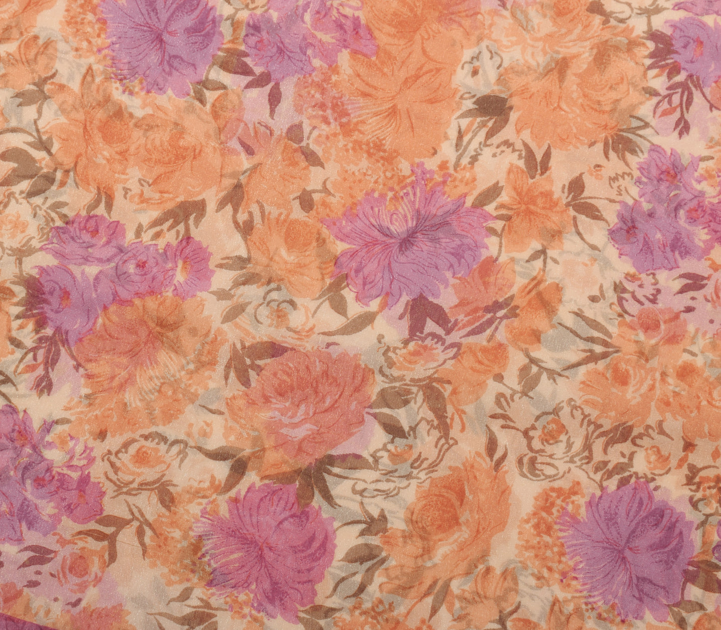 Sushila Vintage Peach Saree Blend Georgette Silk Printed Floral Craft Fabric