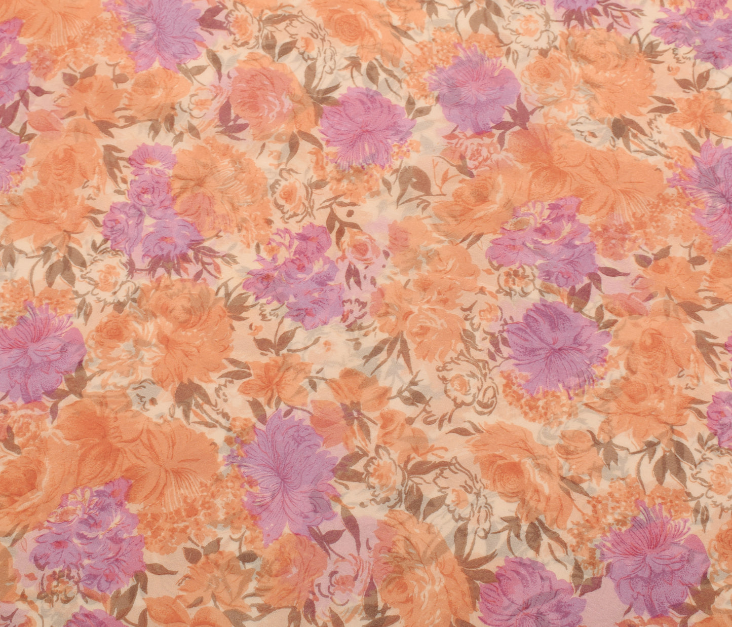 Sushila Vintage Peach Saree Blend Georgette Silk Printed Floral Craft Fabric