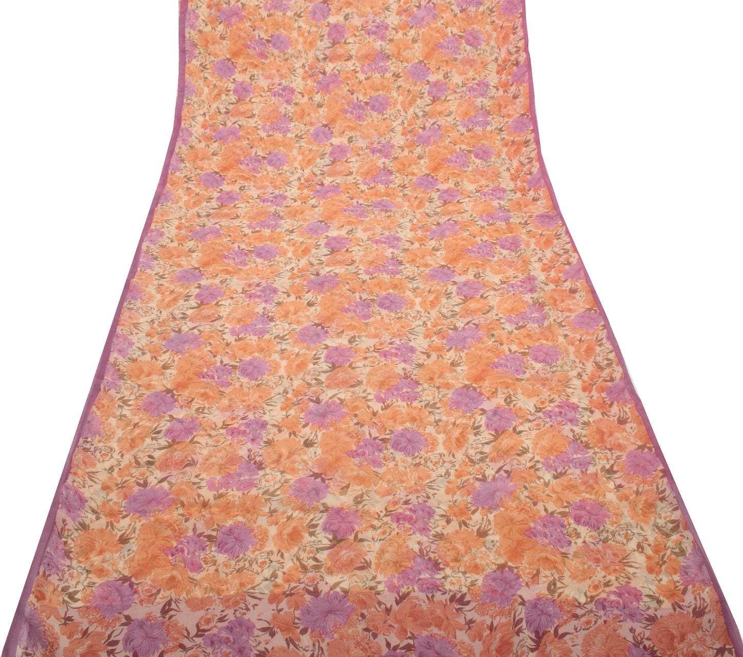 Sushila Vintage Peach Saree Blend Georgette Silk Printed Floral Craft Fabric