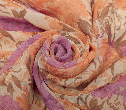 Sushila Vintage Peach Saree Blend Georgette Silk Printed Floral Craft Fabric