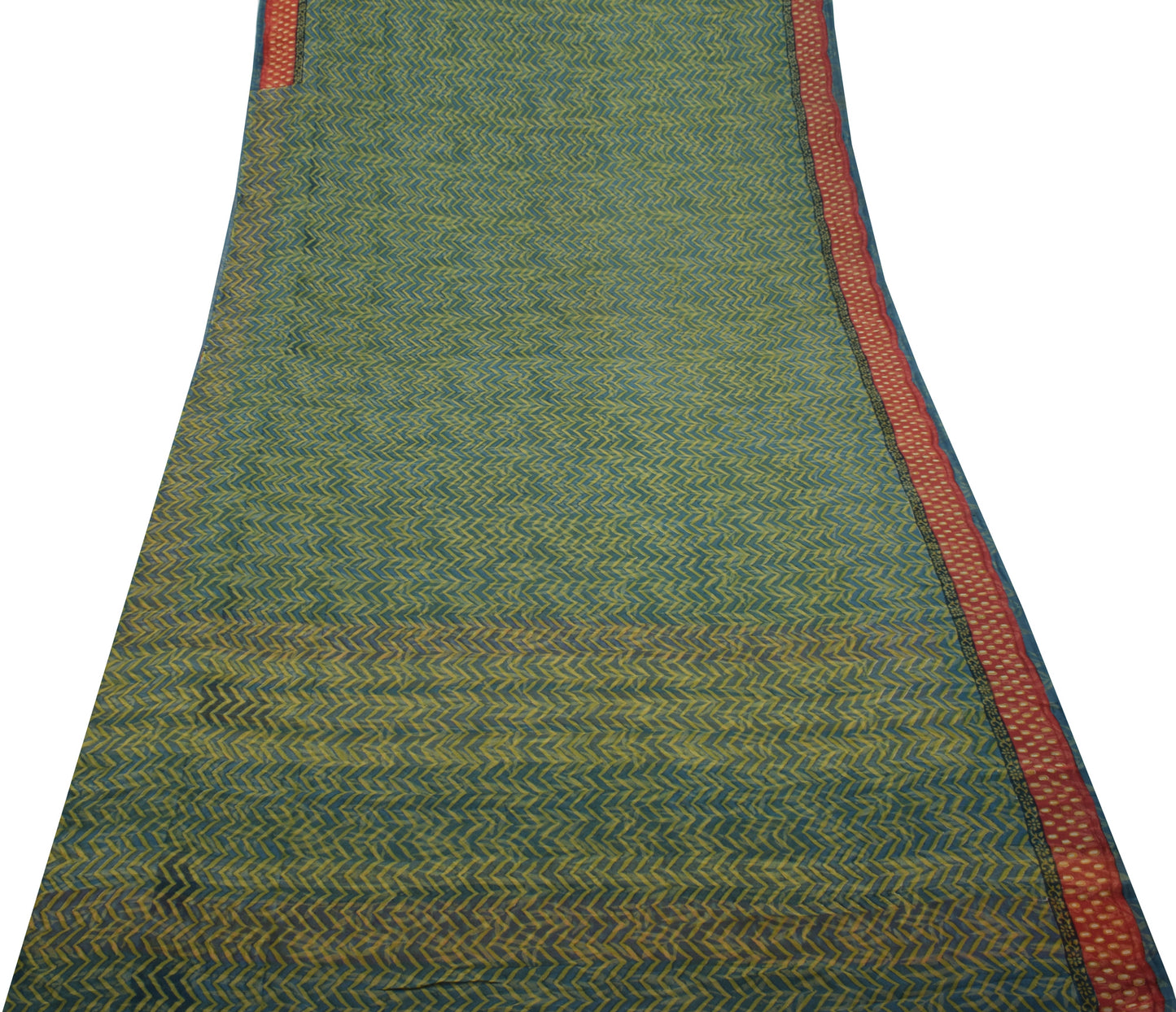 Sushila Vintage Saree 100% Pure Georgette Silk Printed Zig-Zag 5 YD Craft Fabric