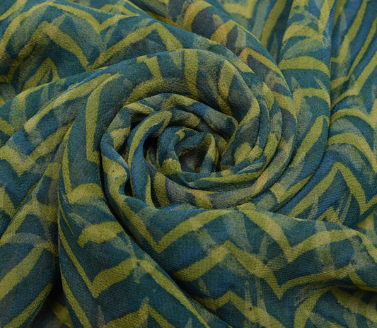 Sushila Vintage Saree 100% Pure Georgette Silk Printed Zig-Zag 5 YD Craft Fabric