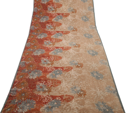 Sushila Vintage Brown Branded Saree 100% Pure Georgette Printed Floral Fabric