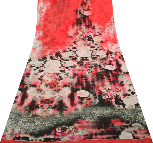 Sushila Vintage Pink Branded Saree 100% Pure Georgette Printed Floral Fabric