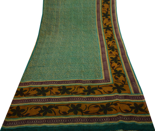 Sushila Vintage Saree 100% Pure Georgette Silk Printed Floral 5 YD Craft Fabric