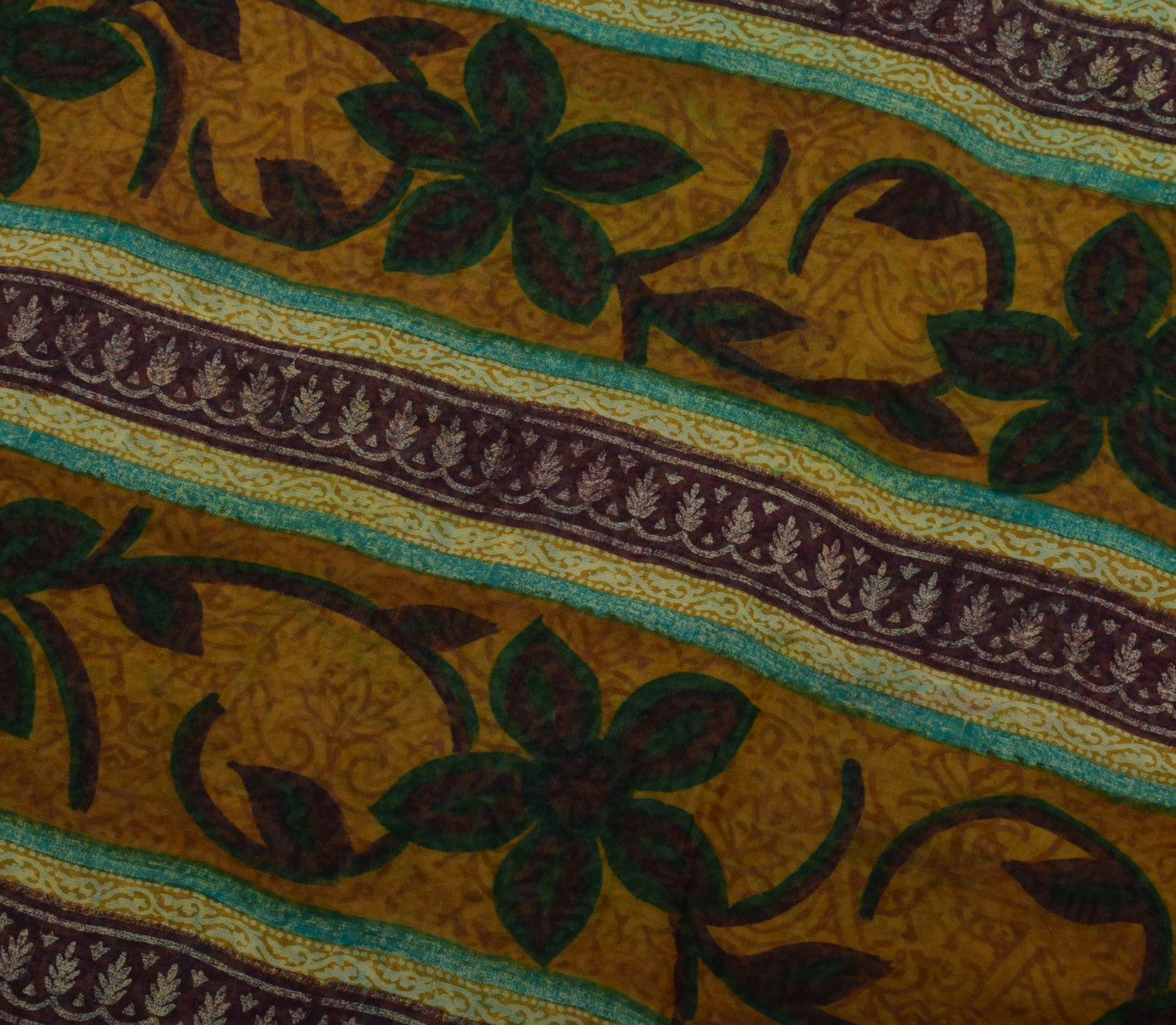 Sushila Vintage Saree 100% Pure Georgette Silk Printed Floral 5 YD Craft Fabric