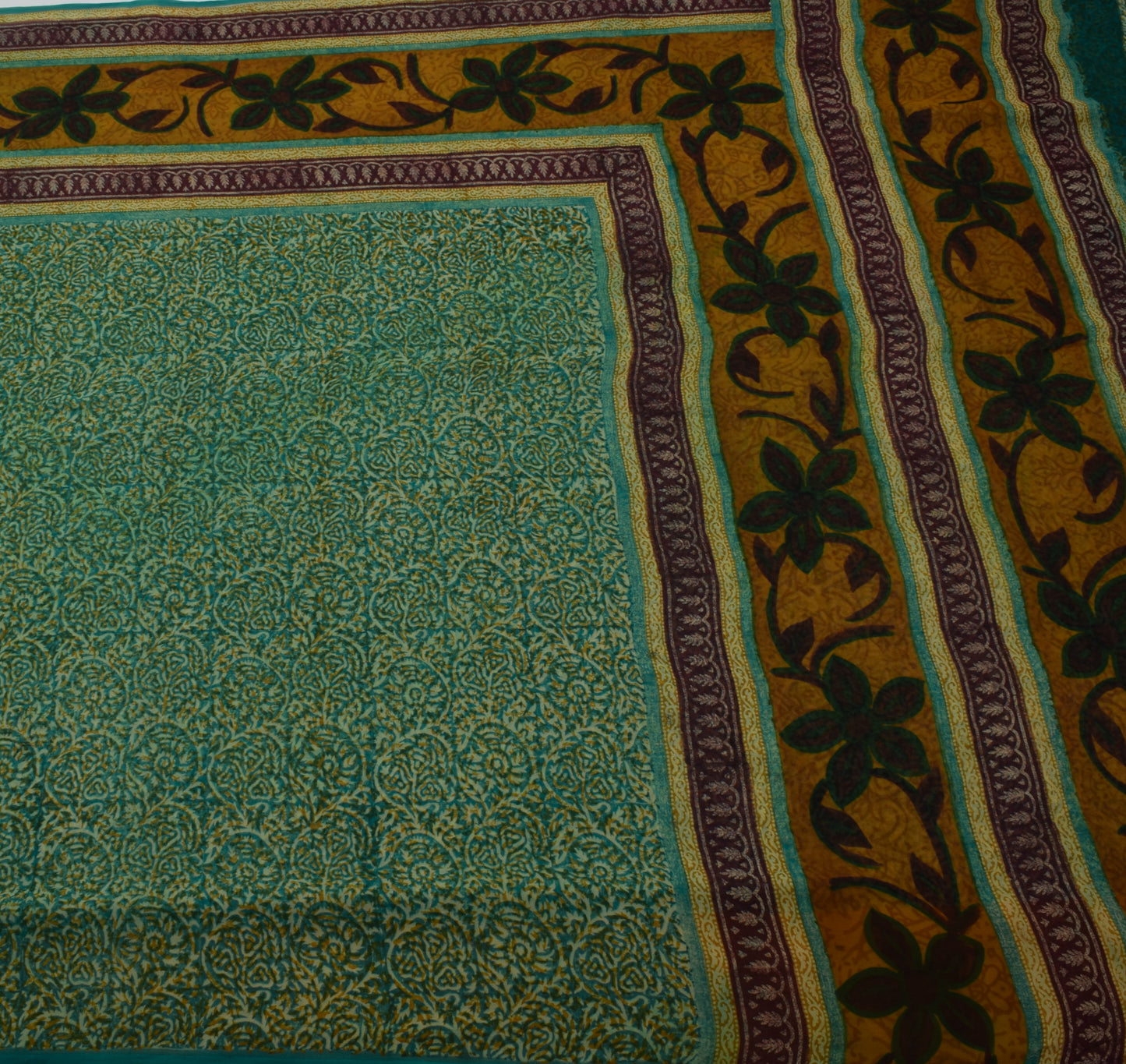 Sushila Vintage Saree 100% Pure Georgette Silk Printed Floral 5 YD Craft Fabric