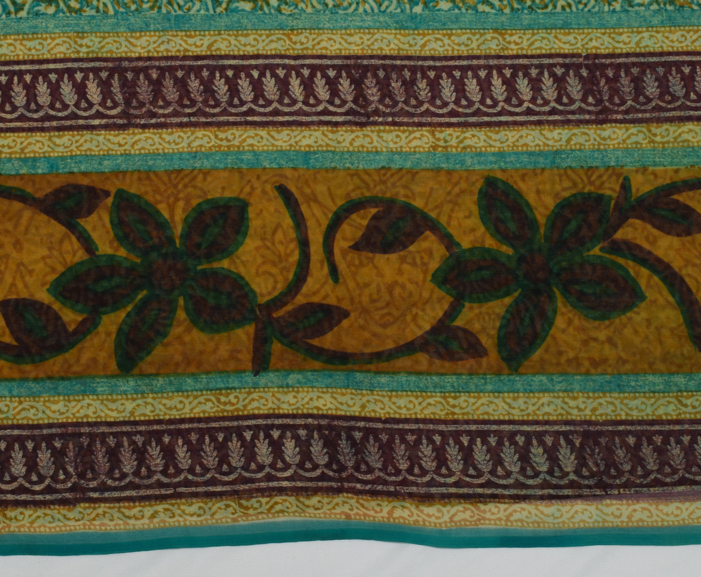 Sushila Vintage Saree 100% Pure Georgette Silk Printed Floral 5 YD Craft Fabric