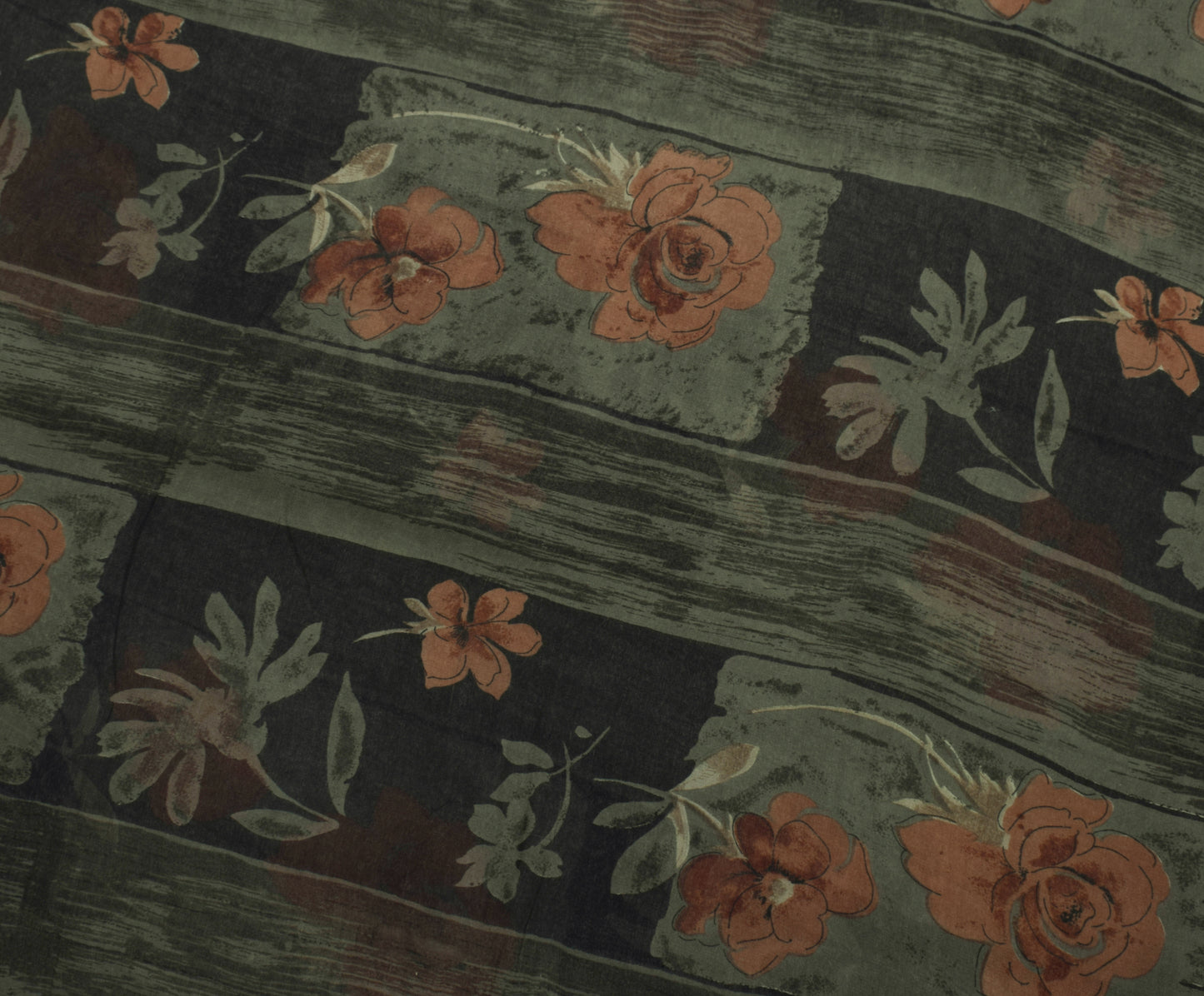 Sushila Vintage Black Saree 100% Pure Georgette Silk Printed Floral Craft Fabric
