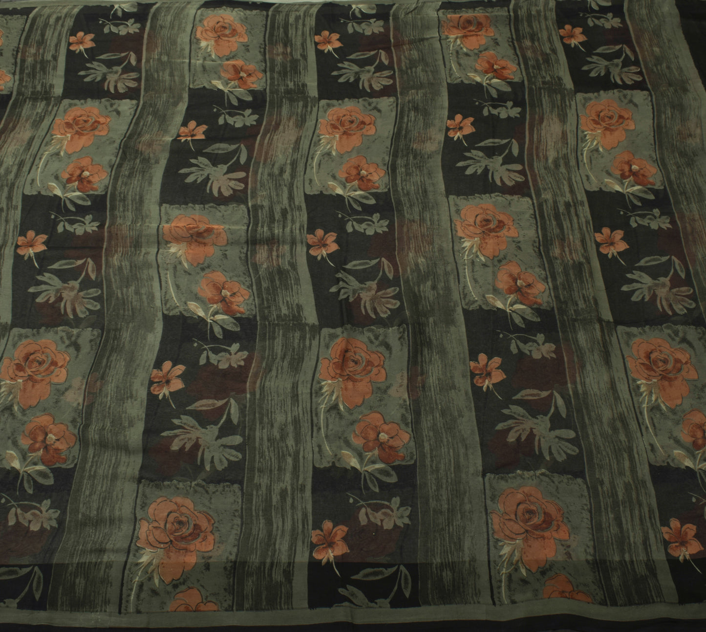 Sushila Vintage Black Saree 100% Pure Georgette Silk Printed Floral Craft Fabric