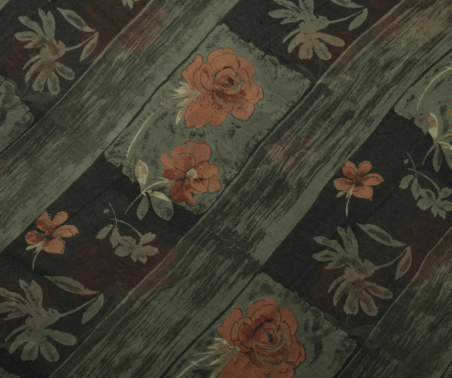 Sushila Vintage Black Saree 100% Pure Georgette Silk Printed Floral Craft Fabric