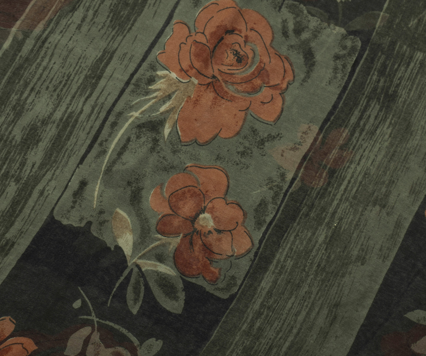 Sushila Vintage Black Saree 100% Pure Georgette Silk Printed Floral Craft Fabric