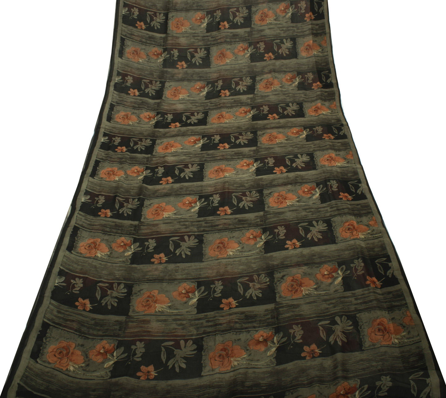 Sushila Vintage Black Saree 100% Pure Georgette Silk Printed Floral Craft Fabric